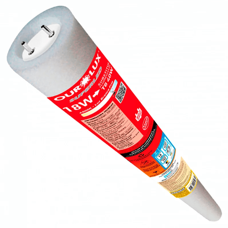 Lâmpada Superled Tube Glass T8 18W 6500K Bivolt Luz Branca - OUROLUX