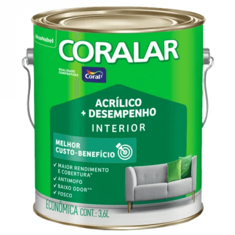 Tinta Látex Acrílico Econômico Fosco Coralar 3,6L - Branco - Coral