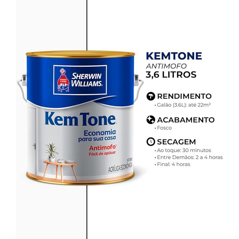 Tinta Kemtone Branco Fosco - 3,6l - Sherwin Williams