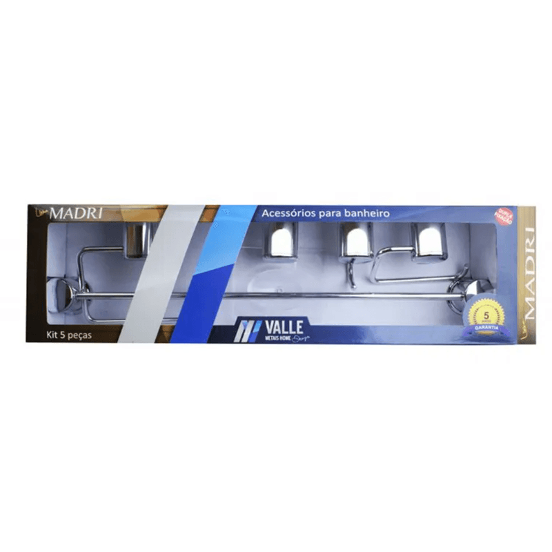 Kit Acessórios Para Banheiro 5 Peças Madri Cromado - Valle Metais