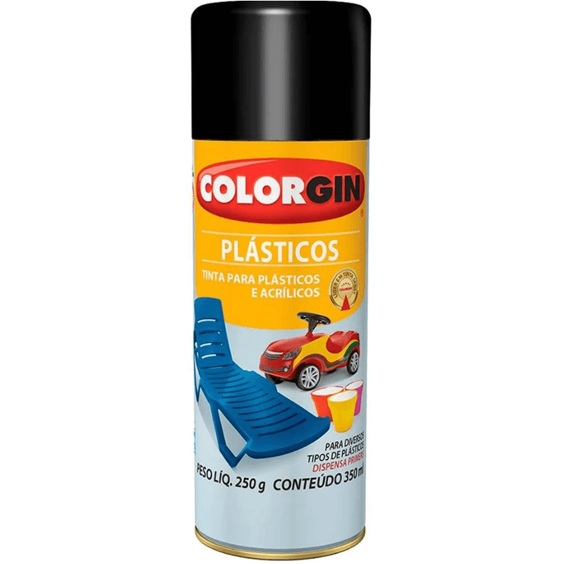 Tinta Spray Para Plástico - 350ml - 1502 Preto Brilhante Colorgin