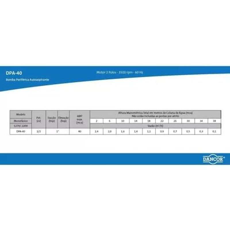 Bomba Periférica 1/2CV DPA-40 Bivolt - DANCOR
