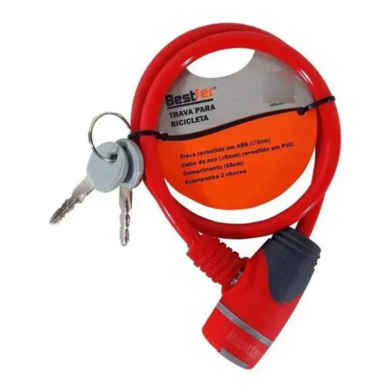 Cadeado de Trava em Aço e PVC 3cm x 5mm x 60mm - Vermelha